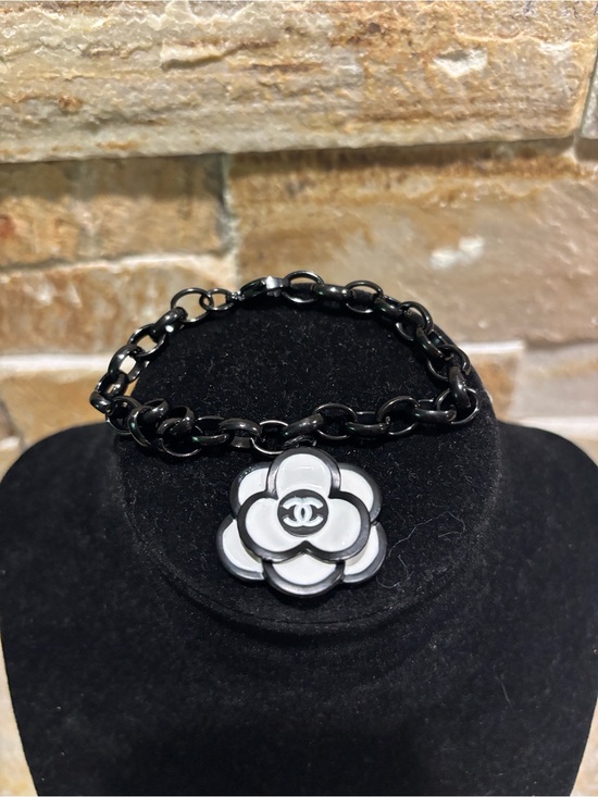 Jewelry - Black Chain Bracelet with White/black Camellia Charm